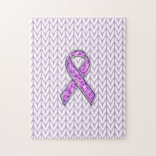 Chrome Style Crystal Pink Ribbon Awareness Knit Jigsaw Puzzle