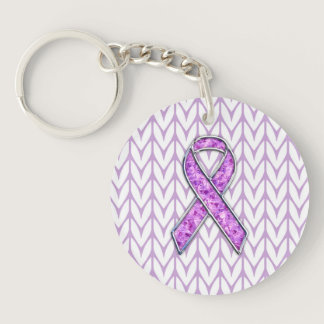 Chrome Style Crystal Pink Ribbon Awareness Knit Keychain