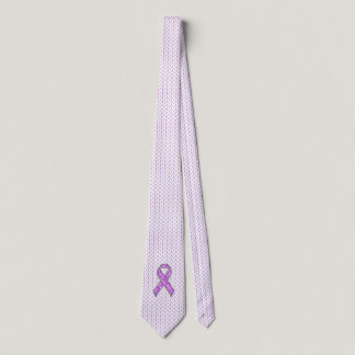 Chrome Style Crystal Pink Ribbon Awareness Knit Neck Tie