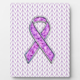 Chrome Style Crystal Pink Ribbon Awareness Knit Plaque