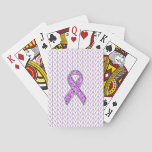Chrome Style Crystal Pink Ribbon Awareness Knit Poker Cards