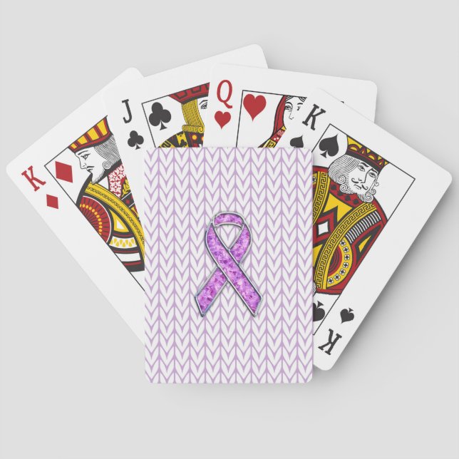 Chrome Style Crystal Pink Ribbon Awareness Knit Poker Cards (Back)