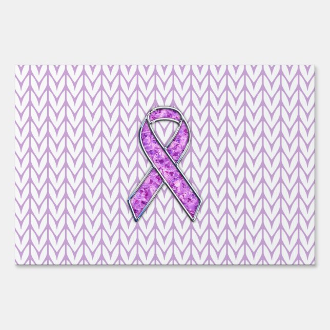 Chrome Style Crystal Pink Ribbon Awareness Knit Sign (Front)