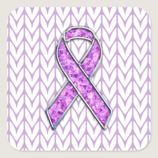 Chrome Style Crystal Pink Ribbon Awareness Knit Square Sticker