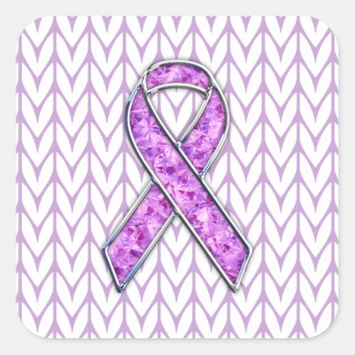 Chrome Style Crystal Pink Ribbon Awareness Knit Square Sticker