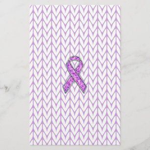 Chrome Style Crystal Pink Ribbon Awareness Knit Stationery