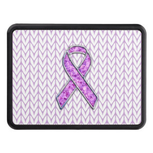Chrome Style Crystal Pink Ribbon Awareness Knit Trailer Hitch Cover
