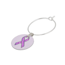 Chrome Style Crystal Pink Ribbon Awareness Knit Wine Glass Charm