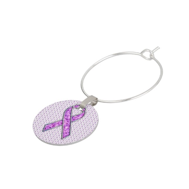 Chrome Style Crystal Pink Ribbon Awareness Knit Wine Glass Charm (Side)