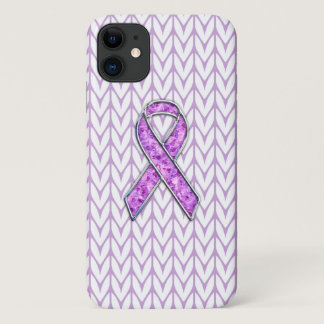 Chrome Style Crystals Pink Ribbon Awareness Knit iPhone 11 Case