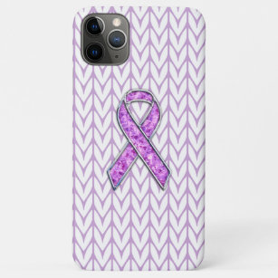 Chrome Style Crystals Pink Ribbon Awareness Knit iPhone 11 Pro Max Case