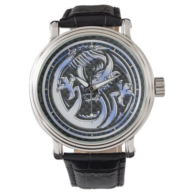 Chrome style Dragon badge Carbon Fiber Dial Print Watch (Front)