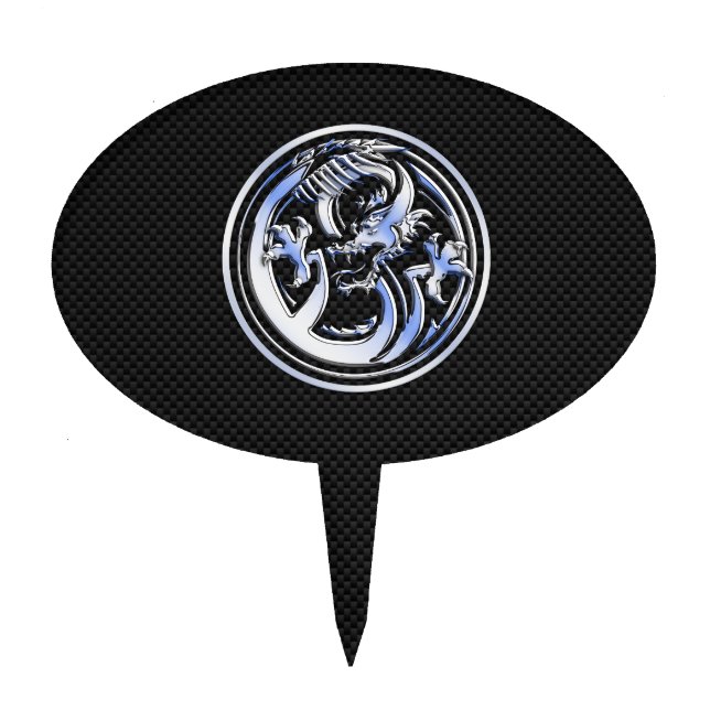 Chrome style Dragon badge on Carbon Fiber Print Cake Topper (Front)