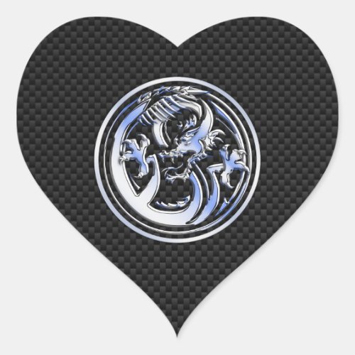 Chrome style Dragon badge on Carbon Fiber Print Heart Sticker