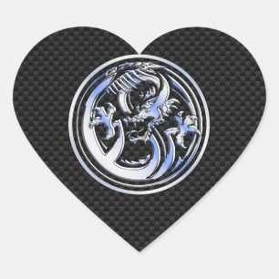 Chrome style Dragon badge on Carbon Fiber Print Heart Sticker
