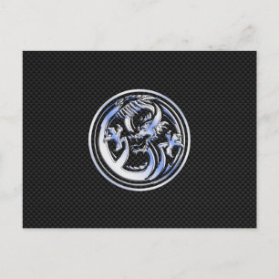 Chrome style Dragon badge on Carbon Fiber Print Postcard