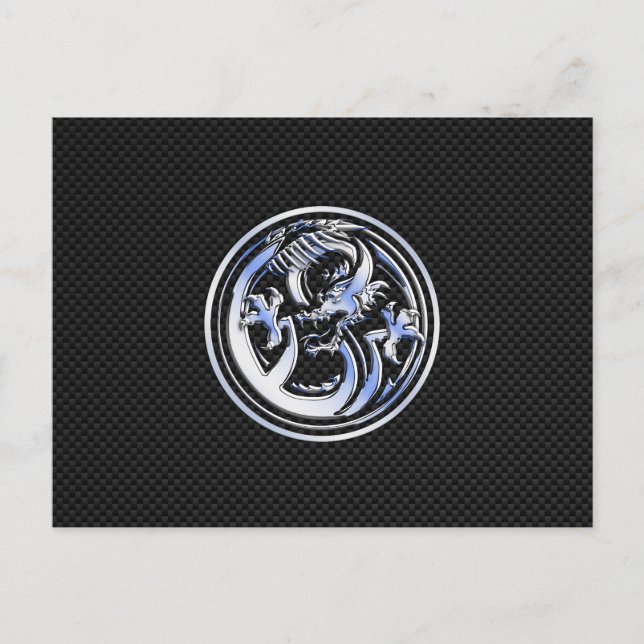 Chrome style Dragon badge on Carbon Fiber Print Postcard (Front)