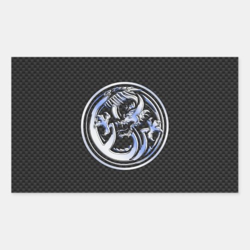 Chrome style Dragon badge on Carbon Fiber Print Rectangular Sticker