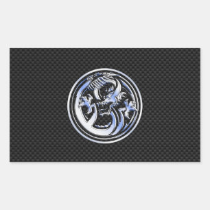 Chrome style Dragon badge on Carbon Fiber Print Rectangular Sticker
