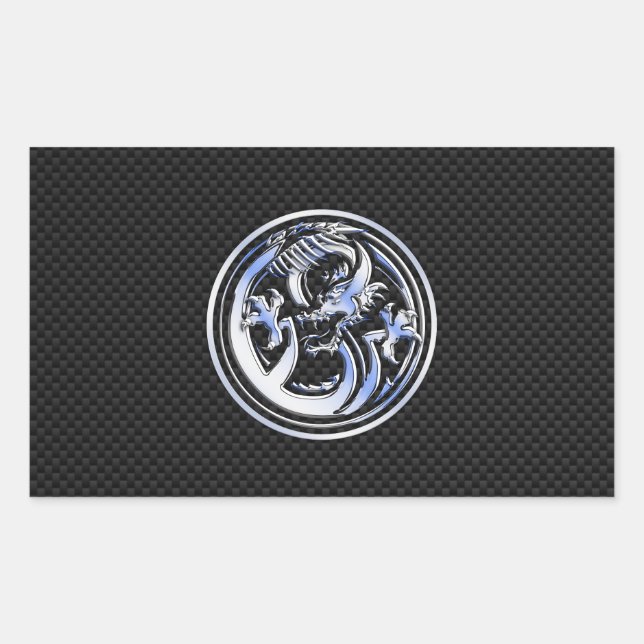 Chrome style Dragon badge on Carbon Fiber Print Rectangular Sticker (Front)