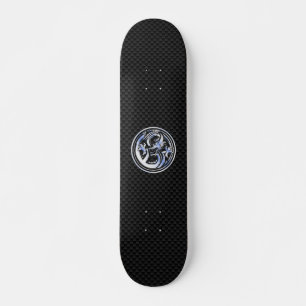 Chrome style Dragon badge on Carbon Fiber Print Skateboard