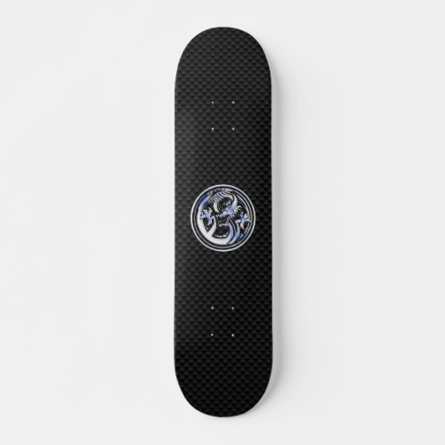 Chrome style Dragon badge on Carbon Fiber Print Skateboard