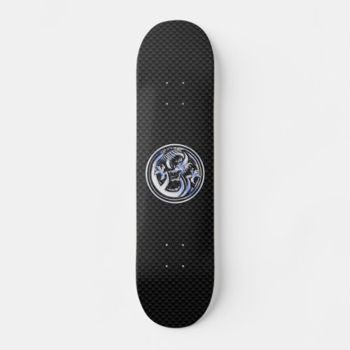 Chrome style Dragon badge on Carbon Fiber Print Skateboard