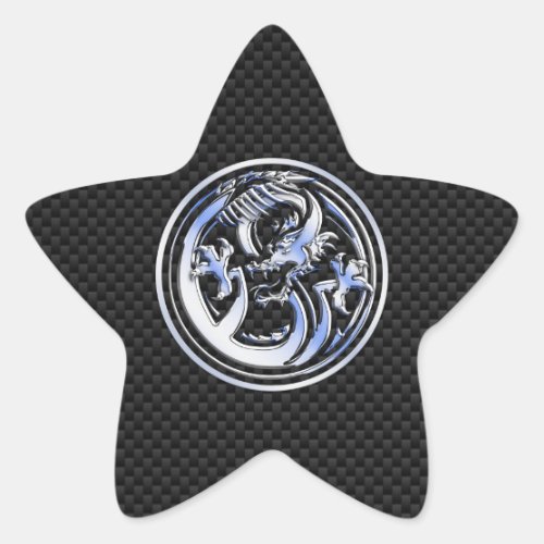 Chrome style Dragon badge on Carbon Fiber Print Star Sticker