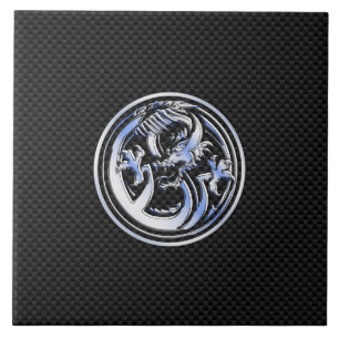 Chrome style Dragon badge on Carbon Fiber Print Tile