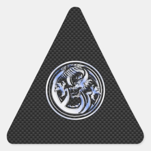 Chrome style Dragon badge on Carbon Fiber Print Triangle Sticker
