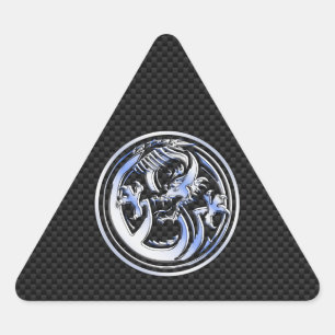 Chrome style Dragon badge on Carbon Fiber Print Triangle Sticker
