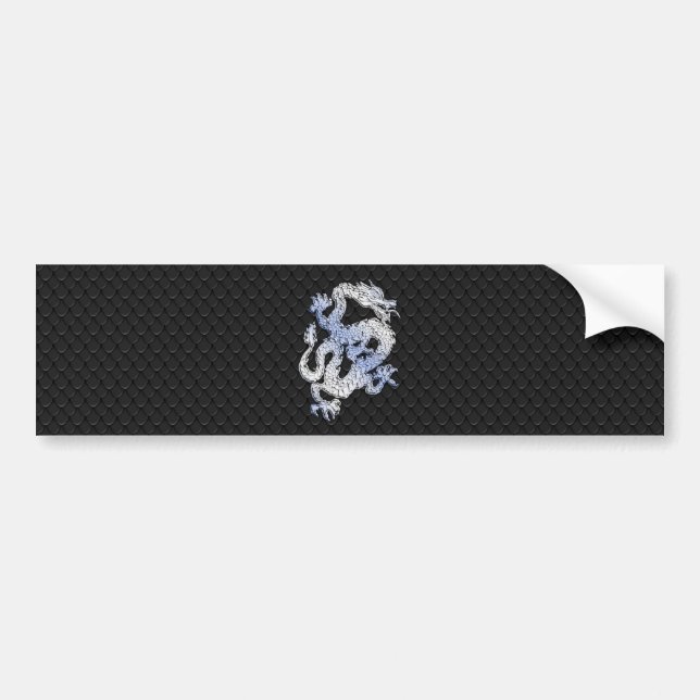 Chrome Style Dragon in Black Snake Skin Print Bumper Sticker (Front)