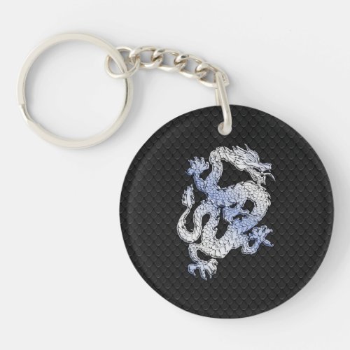 Chrome Style Dragon in Black Snake Skin Print Keychain