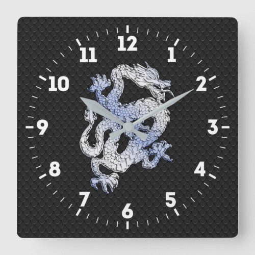 Chrome Style Dragon in Black Snake Skin Print on a Square Wall Clock