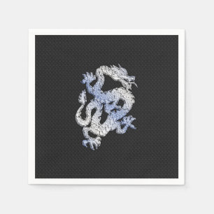 Chrome Style Dragon in Black Snake Skin Print Paper Napkins
