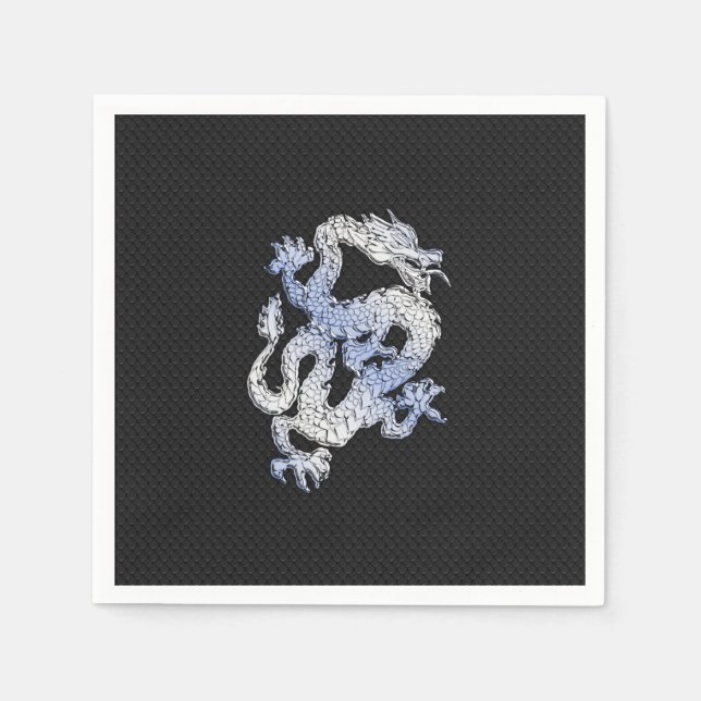 Chrome Style Dragon in Black Snake Skin Print Paper Napkins (Front)