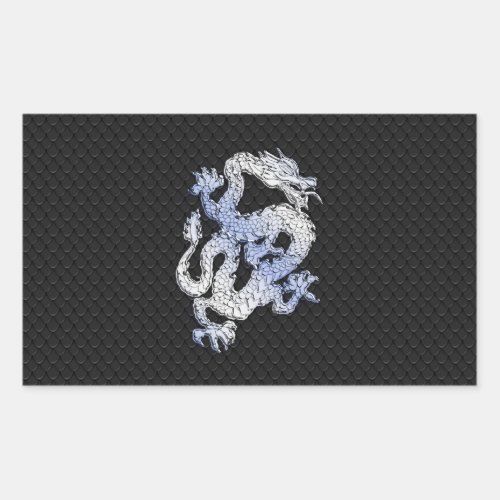 Chrome Style Dragon in Black Snake Skin Print Rectangular Sticker