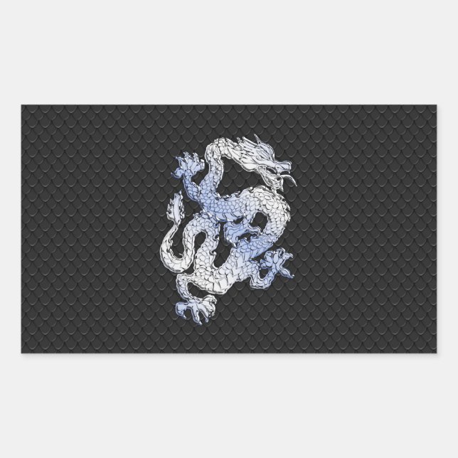 Chrome Style Dragon in Black Snake Skin Print Rectangular Sticker (Front)