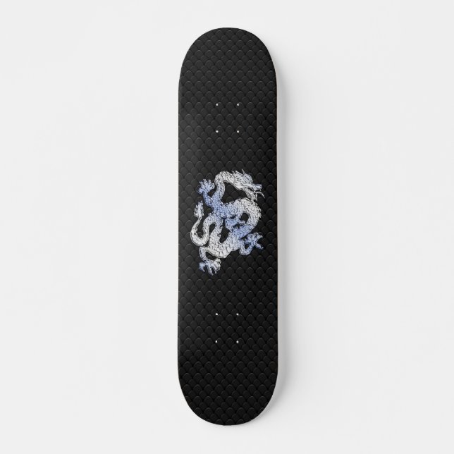 Chrome Style Dragon in Black Snake Skin Print Skateboard Deck (Front)