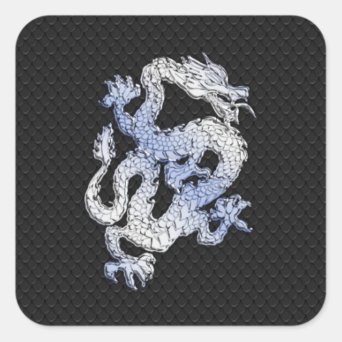 Chrome Style Dragon in Black Snake Skin Print Square Sticker