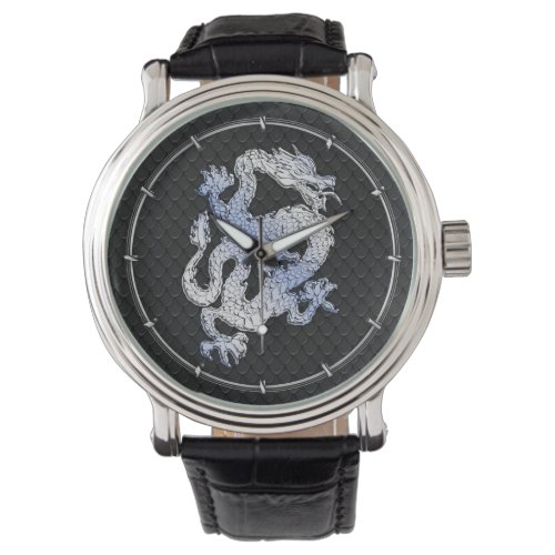 Chrome Style Dragon in Black Snake Skin Print Watch