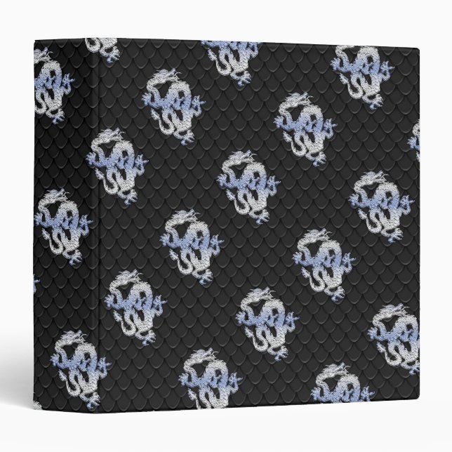 Chrome Style Dragon on Black Snake Skin Print 3 Ring Binder (Front/Spine)