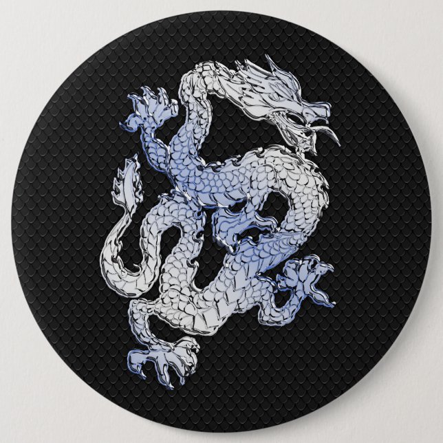 Chrome Style Dragon on Black Snake Skin Print Button (Front)