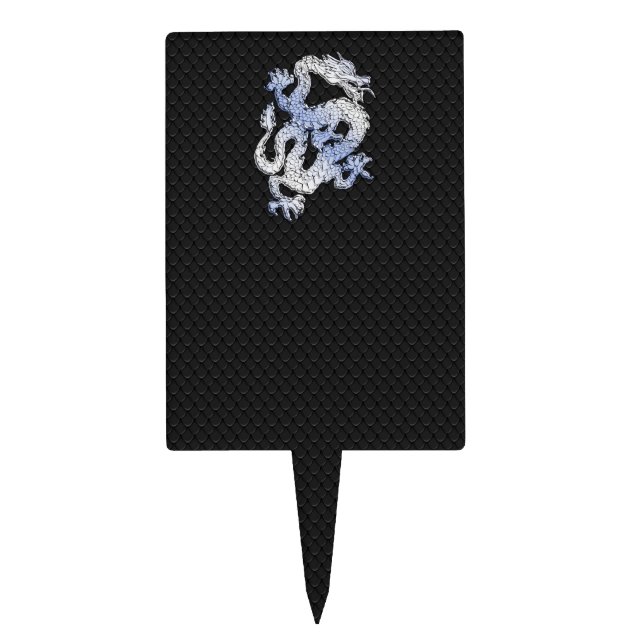 Chrome Style Dragon on Black Snake Skin Print Cake Topper (Front)