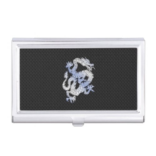 Chrome Style Dragon on Black Snake Skin Print Case For Business Cards