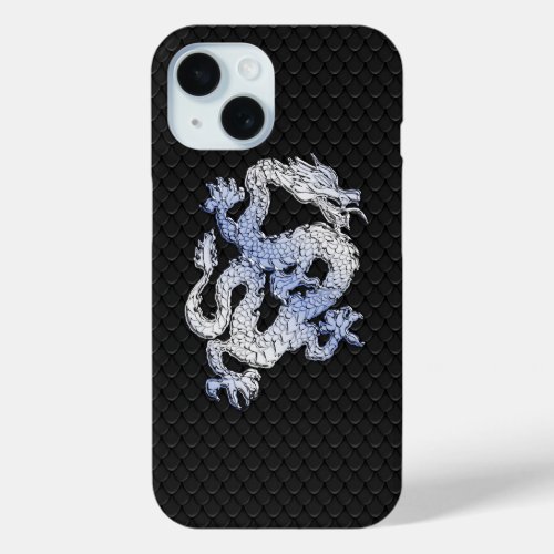 Chrome Style Dragon on Black Snake Skin Print iPhone 15 Case