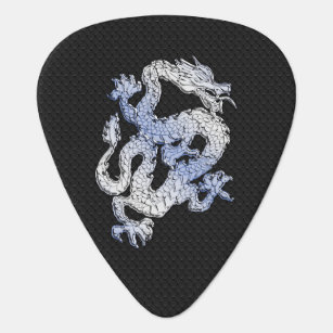 Chrome Style Dragon on Black Snake Skin Print Guitar Pick