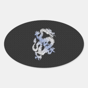 Chrome Style Dragon on Black Snake Skin Print Oval Sticker