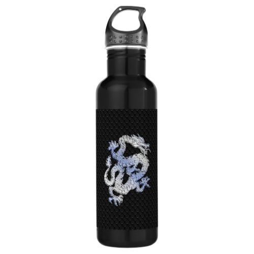 Chrome Style Dragon on Black Snake Skin Print Stainless Steel Water Bottle