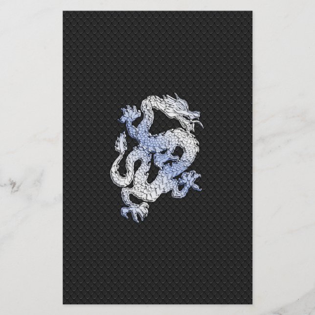Chrome Style Dragon on Black Snake Skin Print Stationery (Front)
